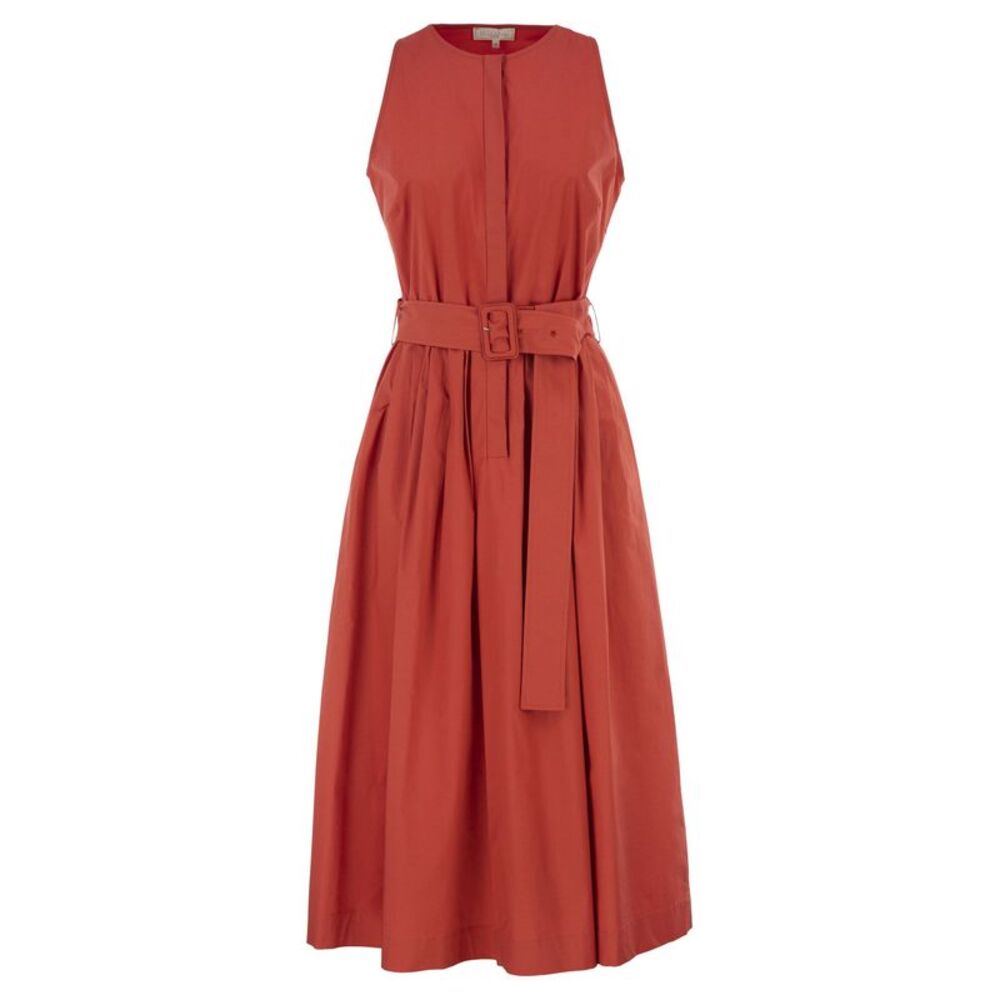 Antonelli Firenze Women Sleeveless Cotton Stretch Midi Dress With Belt
